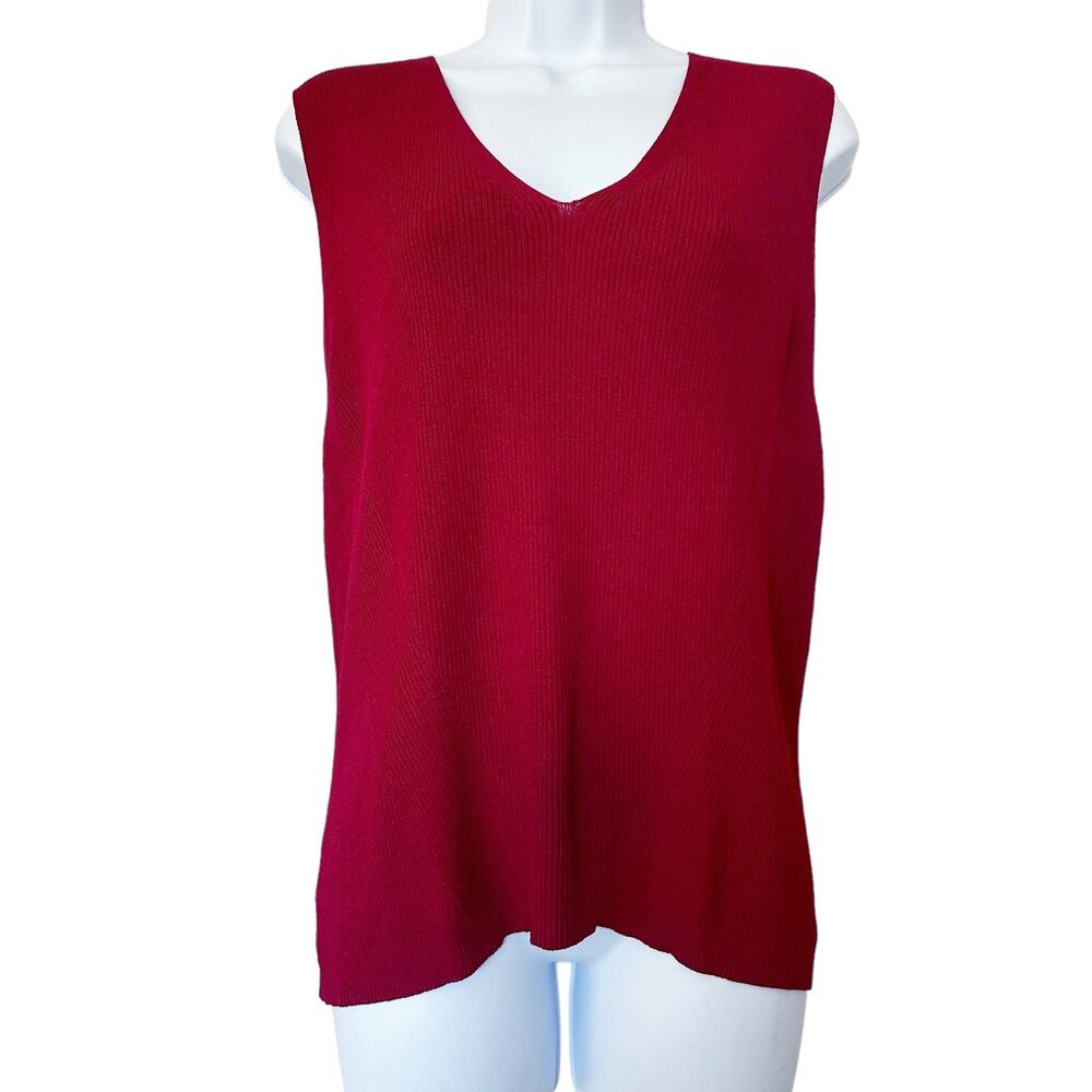 Vintage Ann Taylor Sleeveless Red Ribbed Knit Tank Top Size XL
